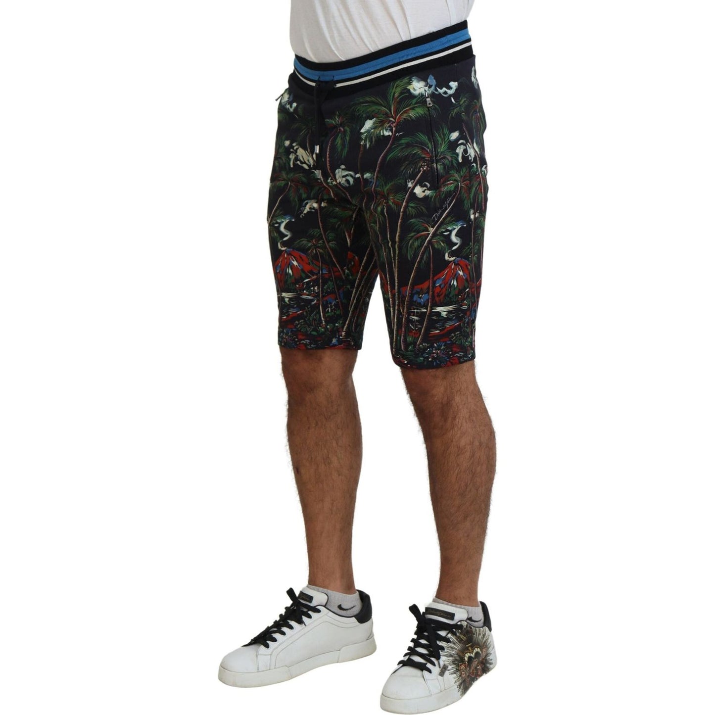 Dolce & Gabbana Black Cotton Volcano Print Casual Shorts