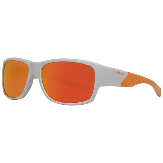 Timberland gray men sunglasses with gray plastic frame, multicolor polarized lenses, and 100% UVA & UVB protection, sport style.