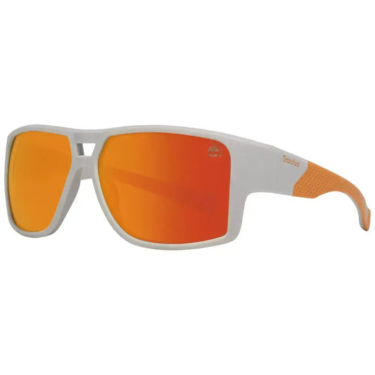 Timberland gray men's sport sunglasses with polarized multicolor lenses, grey plastic frame, UVA & UVB protection. Model size: 60-13-135.