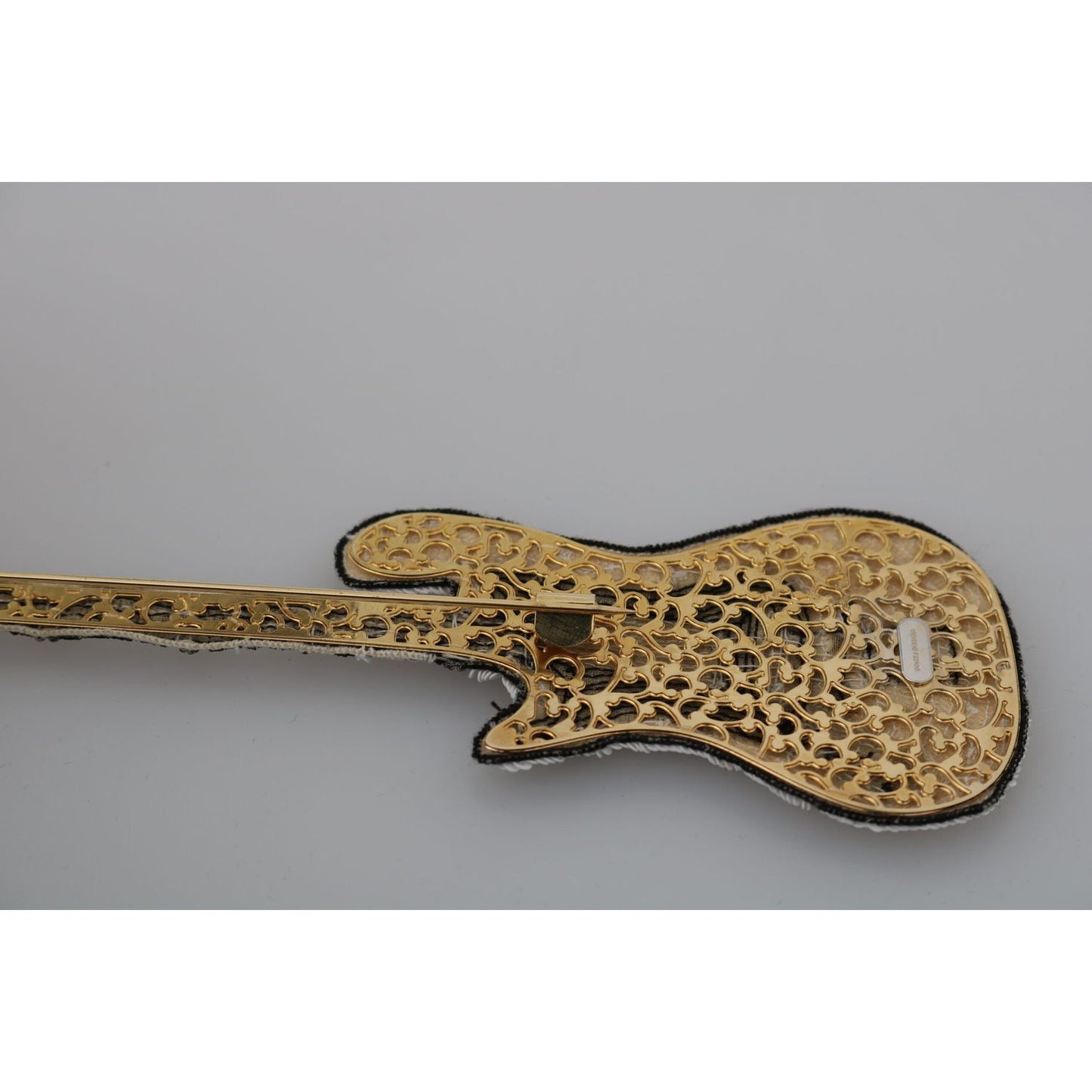 Dolce & Gabbana Gold Brass Beaded Guitar Pin Accessory Brooch Brooch