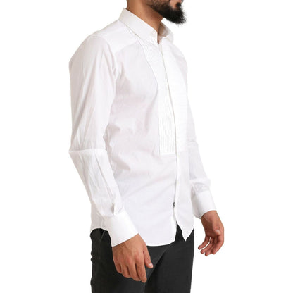 Dolce & Gabbana White GOLD Formal Cotton Tuxedo Dress Shirt