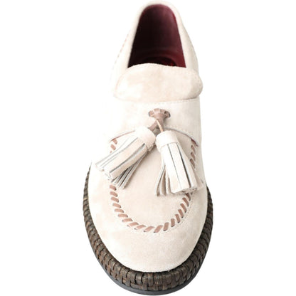 Dolce & Gabbana Ivory Suede Leather Men Espadrille Shoes