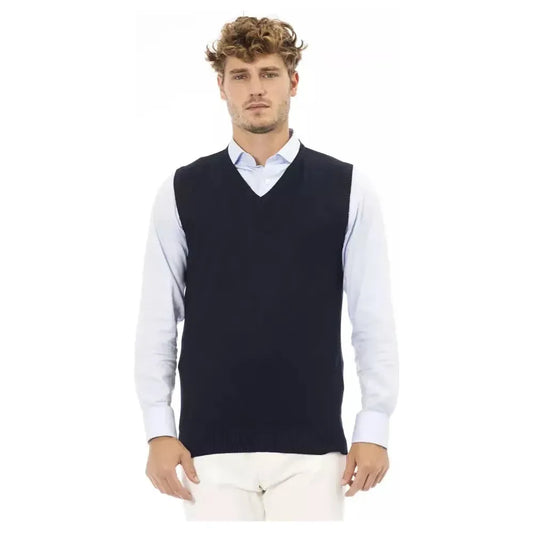 Alpha Studio Blue Viscose Men Vest Alpha Studio Dark Slate Gray