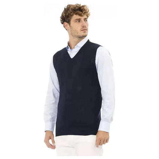 Alpha Studio Blue Viscose Men Vest Alpha Studio Light Gray