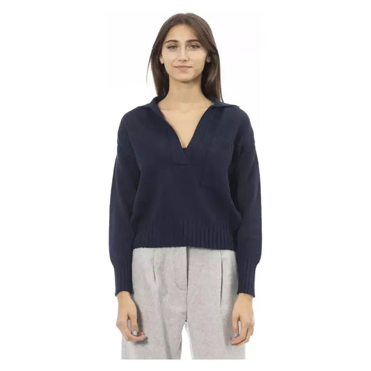 Alpha Studio Blue Wool Women Sweater Alpha Studio Dark Slate Gray