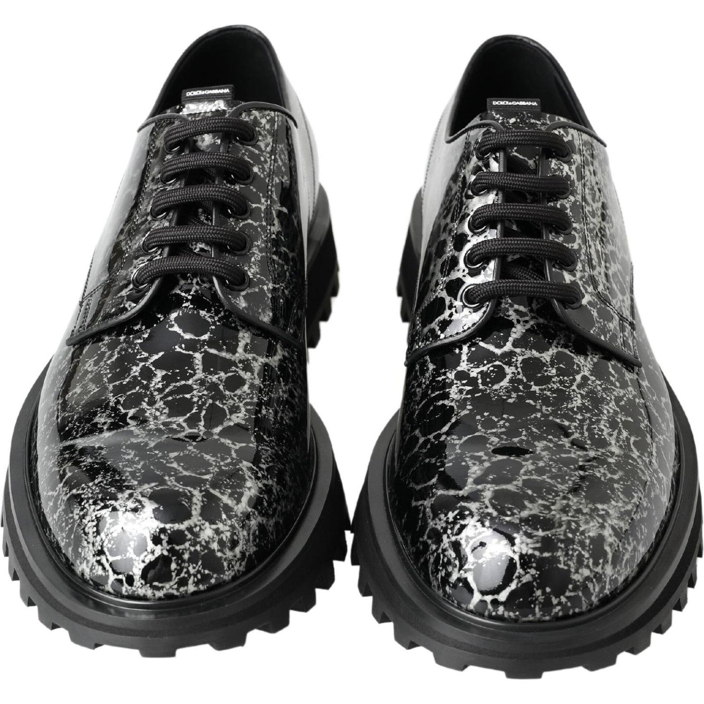 Dolce & Gabbana Black White Derby Patent Leather Shoes