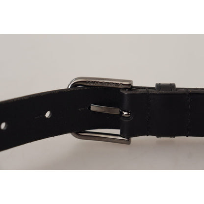 Dolce & Gabbana Black Calf Leather Logo Engraved Metal Buckle Belt