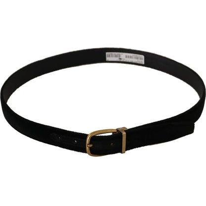 Dolce & Gabbana Black Velvet Leather Gold Tone Metal Buckle Belt