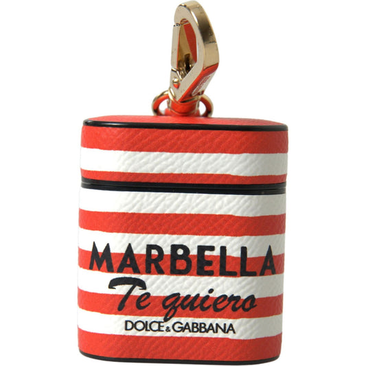Dolce & Gabbana Orange Stripe Dauphine Leather Logo Strap Airpod Case