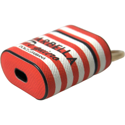 Dolce & Gabbana Orange Stripe Dauphine Leather Logo Strap Airpod Case