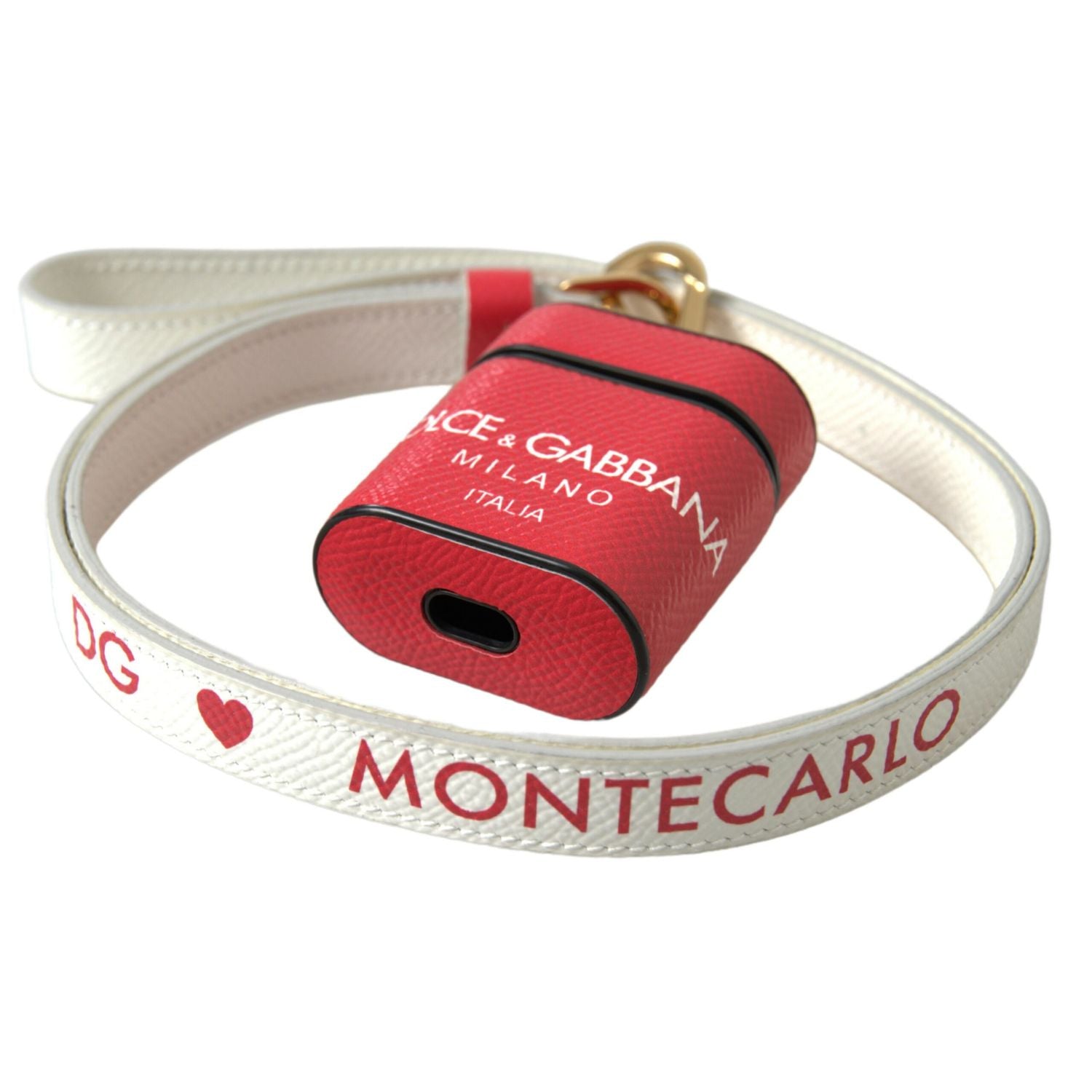 حافظة سماعات Airpods من دولتشي آند غابانا مصنوعة من جلد العجل باللون الأحمر