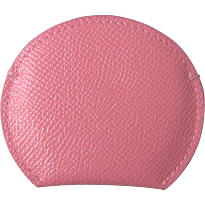 Dolce & Gabbana Pink Calfskin Leather Round Logo Print Hand Mirror Holder