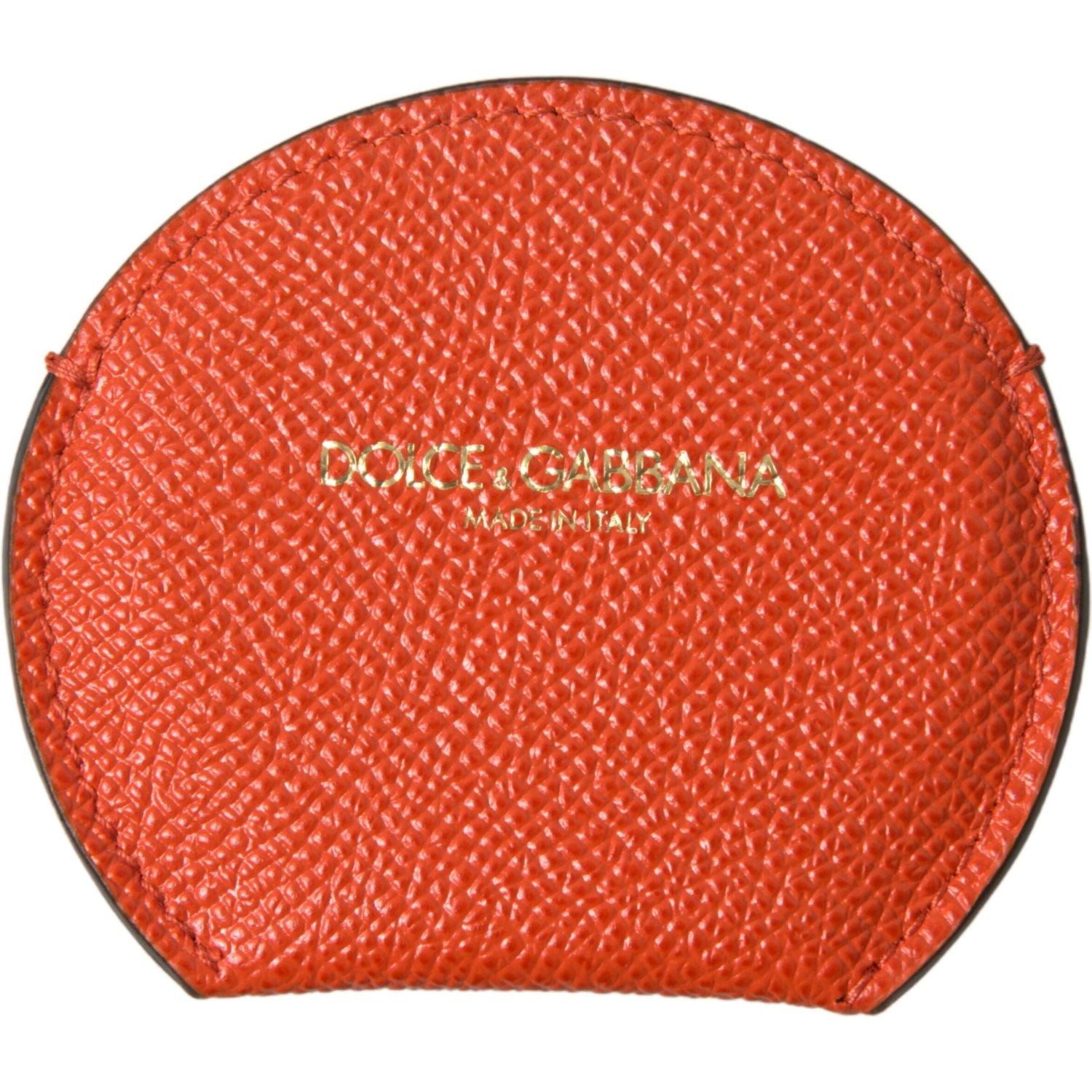 Dolce & Gabbana Orange Calfskin Leather Round Logo Hand Mirror Holder