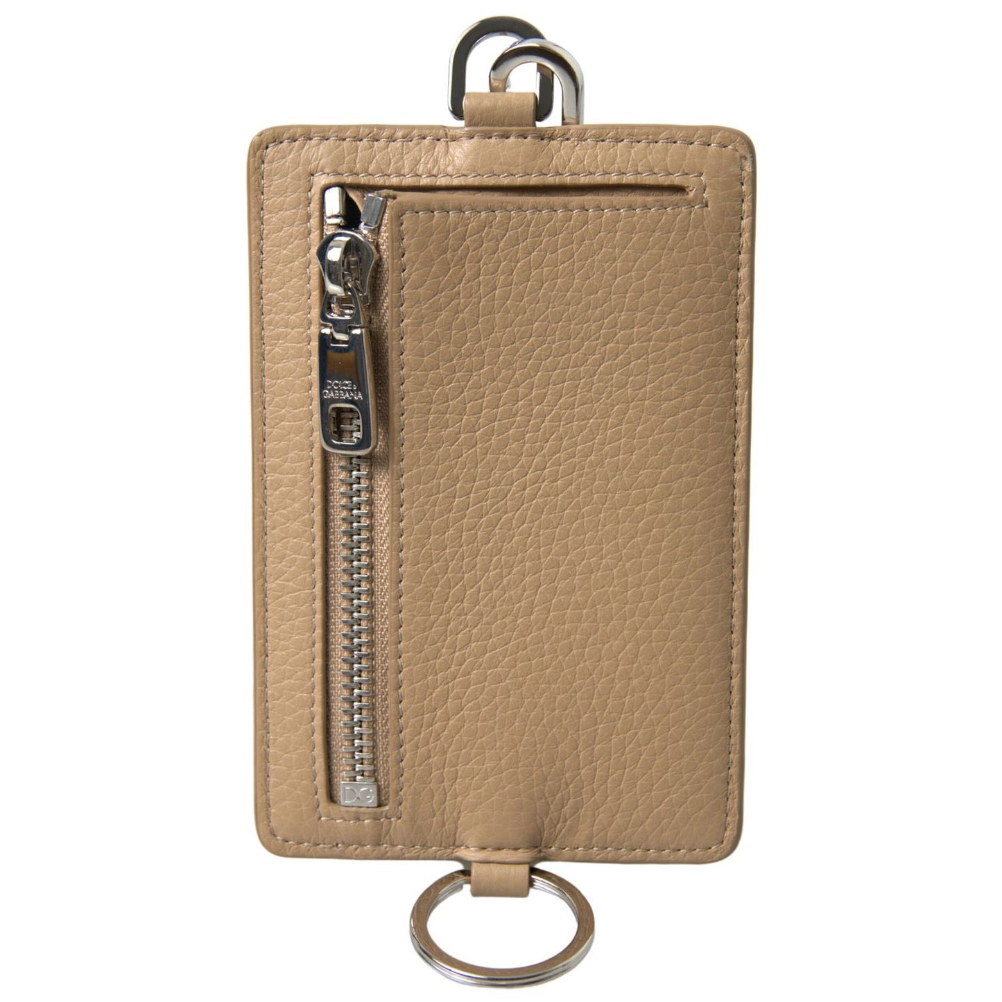 Dolce & Gabbana Beige Leather Lanyard Logo Card Holder Men Wallet