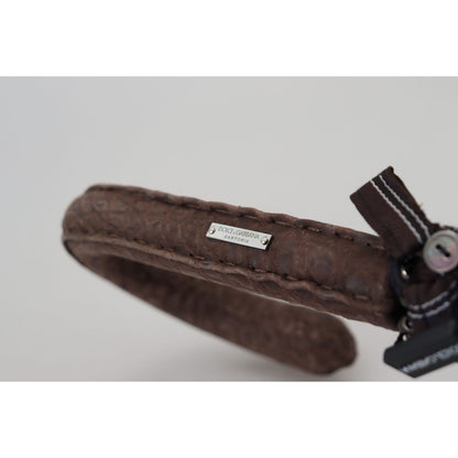 Dolce & Gabbana Brown Striped Leather Handle Collapsible Sartoria Umbrella