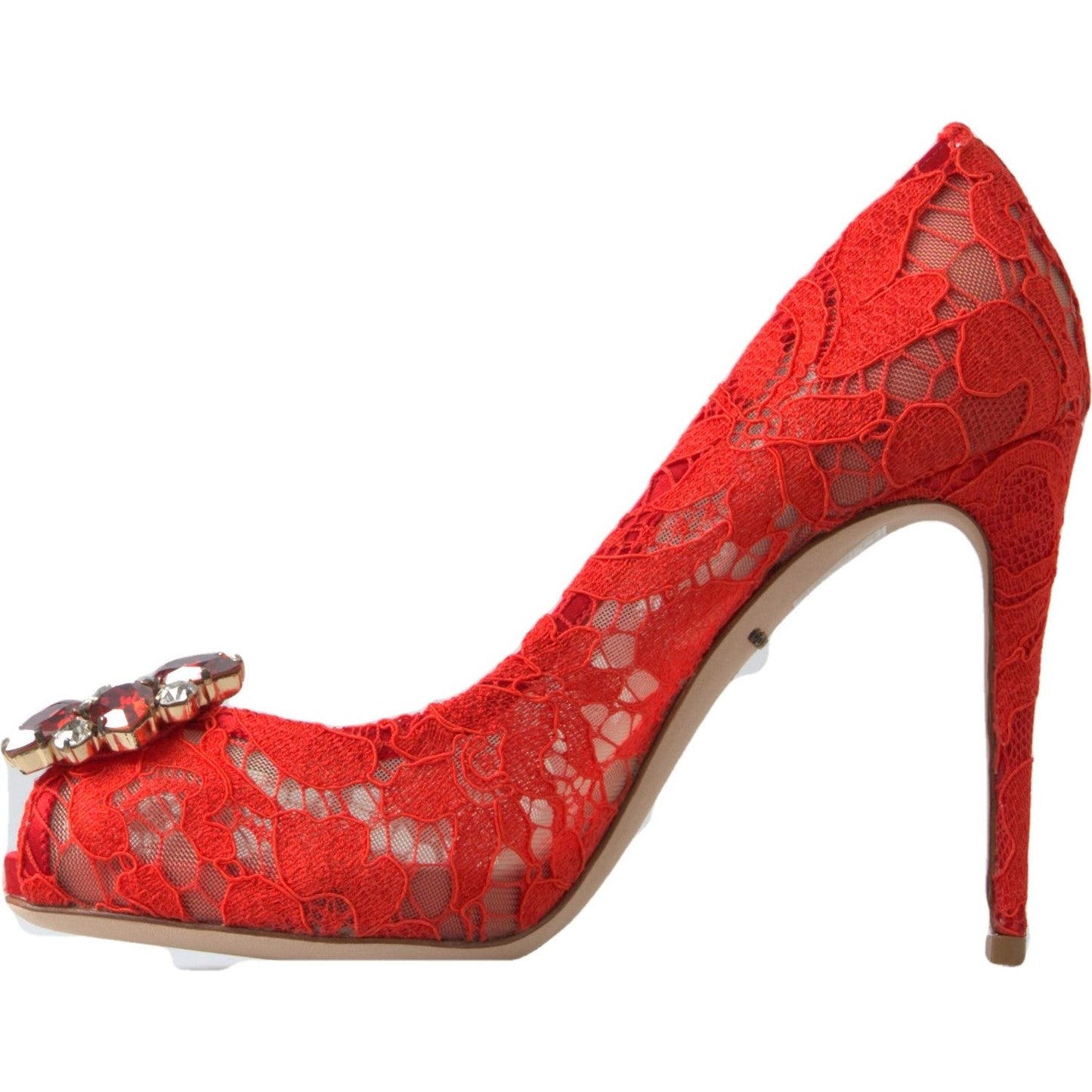 Dolce & Gabbana Red Taormina Lace Crystal Heels Pumps Shoes