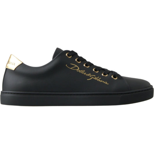 Dolce & Gabbana Black Gold Leather Classic Sneakers Dolce & Gabbana Dark Slate Gray