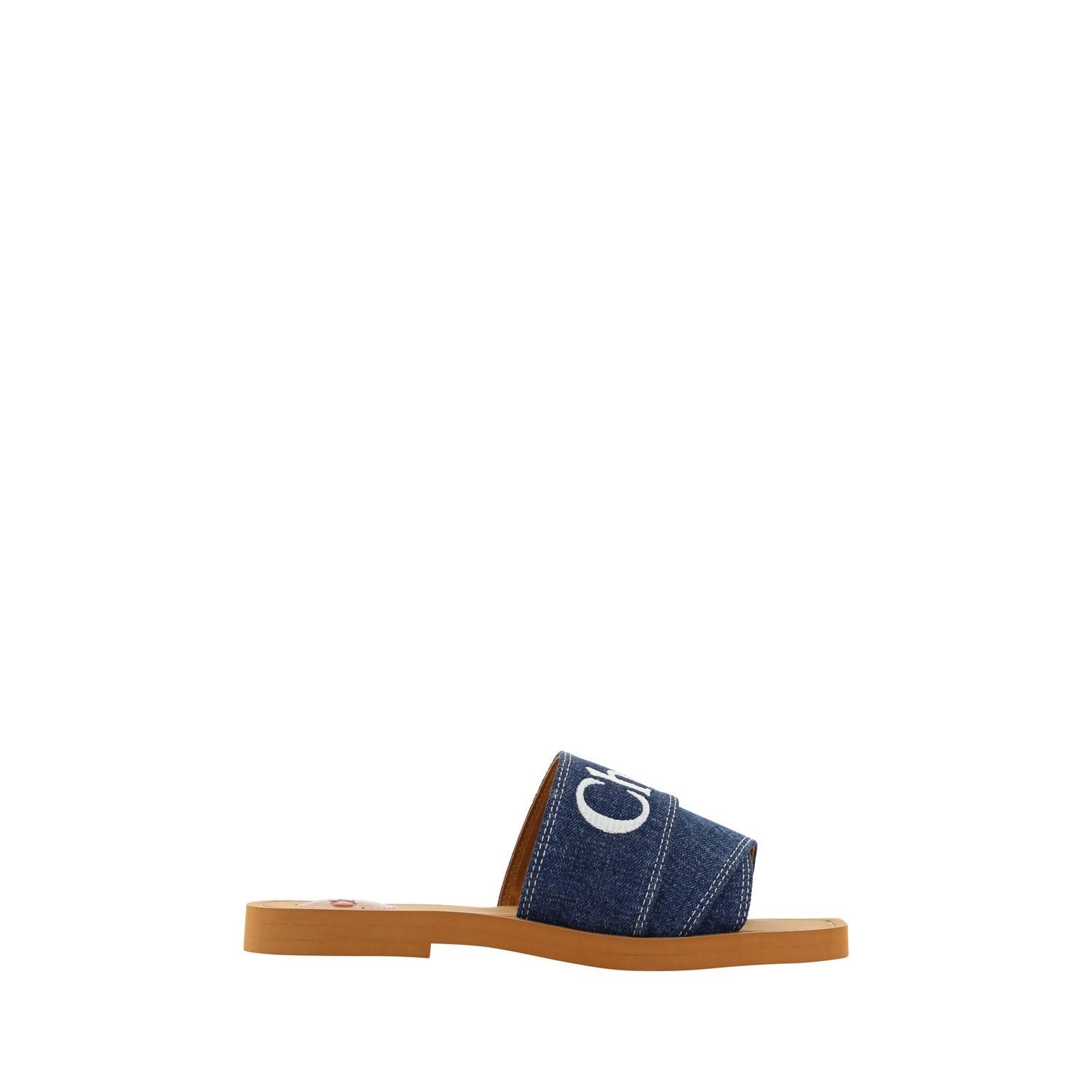 Chloé Denim Blue Cotton Slides Woody Sandals
