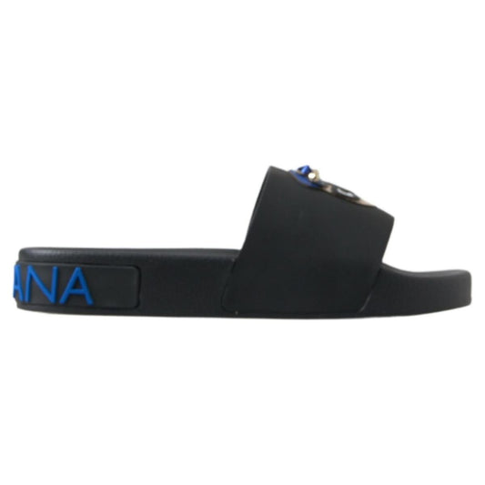 Dolce & Gabbana Elegant Black Leather Slide Sandals Dolce & Gabbana Dark Slate Gray