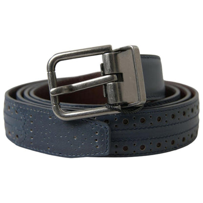 Dolce & Gabbana Blue Leather Perforated Metal Buckle Belt MAN BELTS