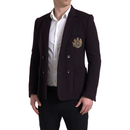 Dolce & Gabbana Purple Logo Embroidery Double Breasted Blazer