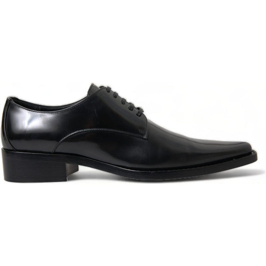 Dolce & Gabbana Elegant Black Leather Formal Flats Dolce & Gabbana Dark Slate Gray