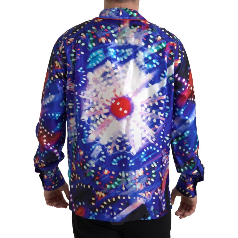 Dolce & Gabbana Multicolor Silk Psychedelic Print Men Pajama Shirt