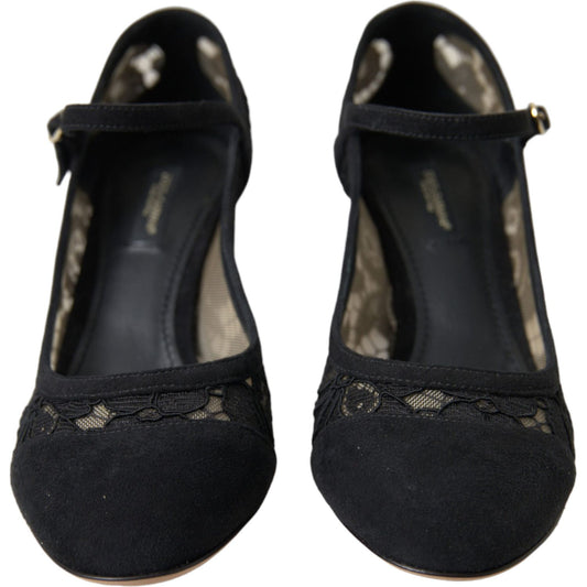 Dolce & Gabbana Elegant Suede Mary Jane Lace Heels Dolce & Gabbana Black