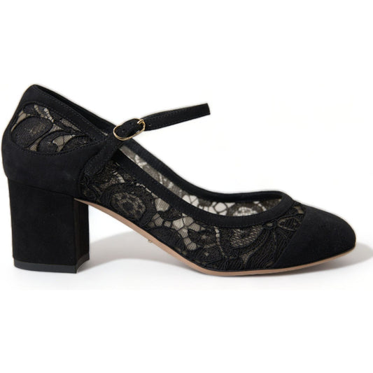 Dolce & Gabbana Elegant Suede Mary Jane Lace Heels Dolce & Gabbana Light Gray