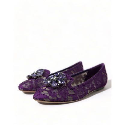 Dolce & Gabbana Purple Vally Taormina Lace Crystals Flats Shoes