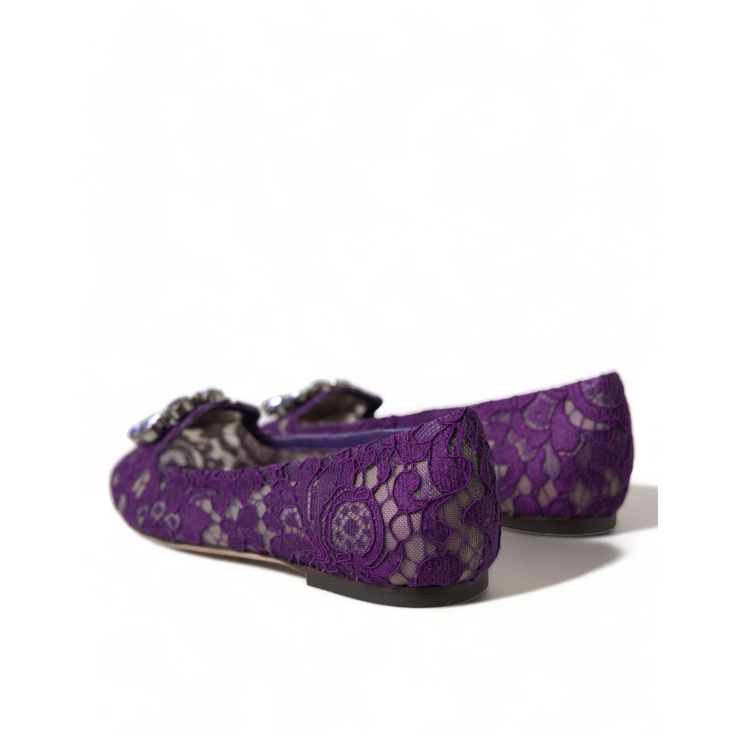 Dolce & Gabbana Purple Vally Taormina Lace Crystals Flats Shoes