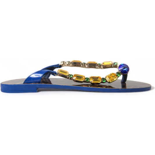 Dolce & Gabbana Elegant Blue Leather Flat Sandals Dolce & Gabbana Light Gray