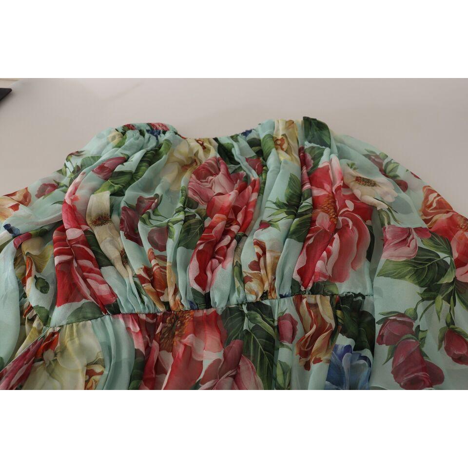 فستان دولتشي آند غابانا متوسط ​​الطول من الحرير المزين بالزهور