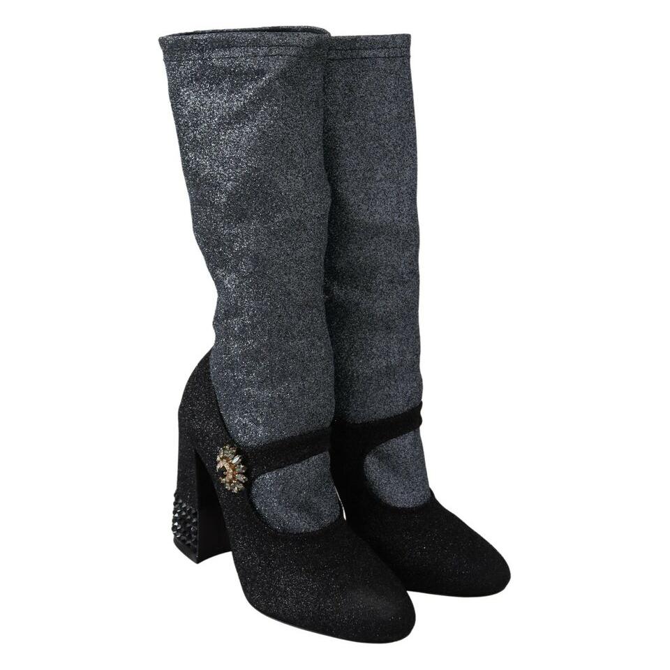 Dolce & Gabbana Black Crystal Mary Janes Booties Shoes