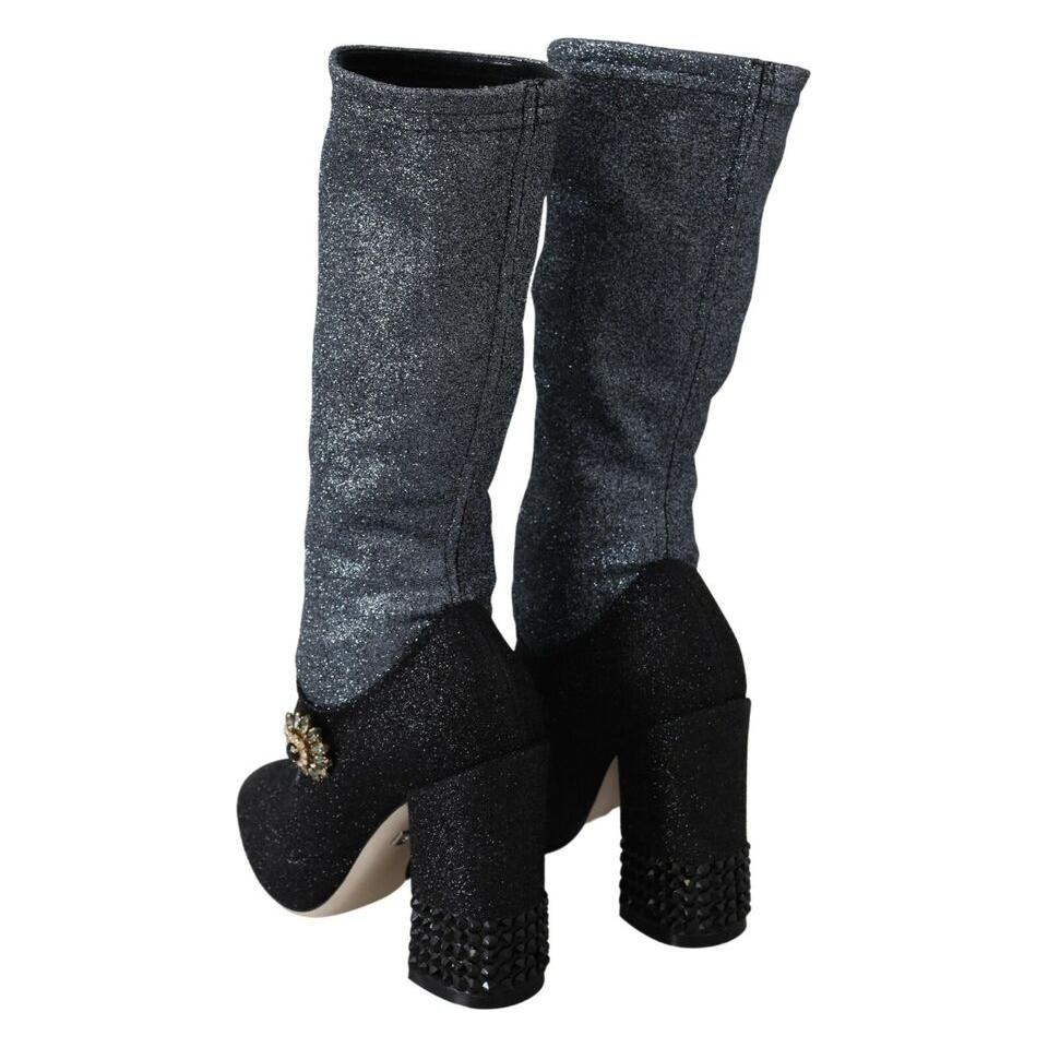 Dolce & Gabbana Black Crystal Mary Janes Booties Shoes