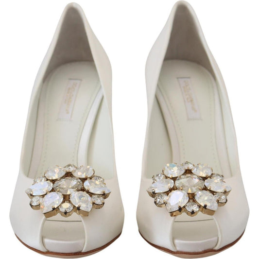 Dolce & Gabbana Crystal-Embellished White Peep Toe Heels Dolce & Gabbana Gray