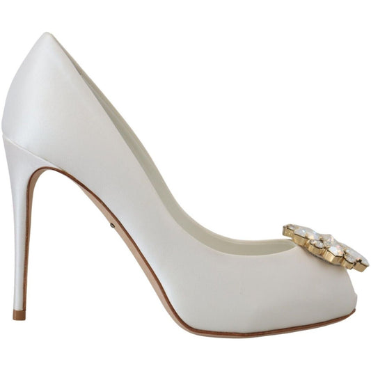 Dolce & Gabbana Crystal-Embellished White Peep Toe Heels Dolce & Gabbana Gray