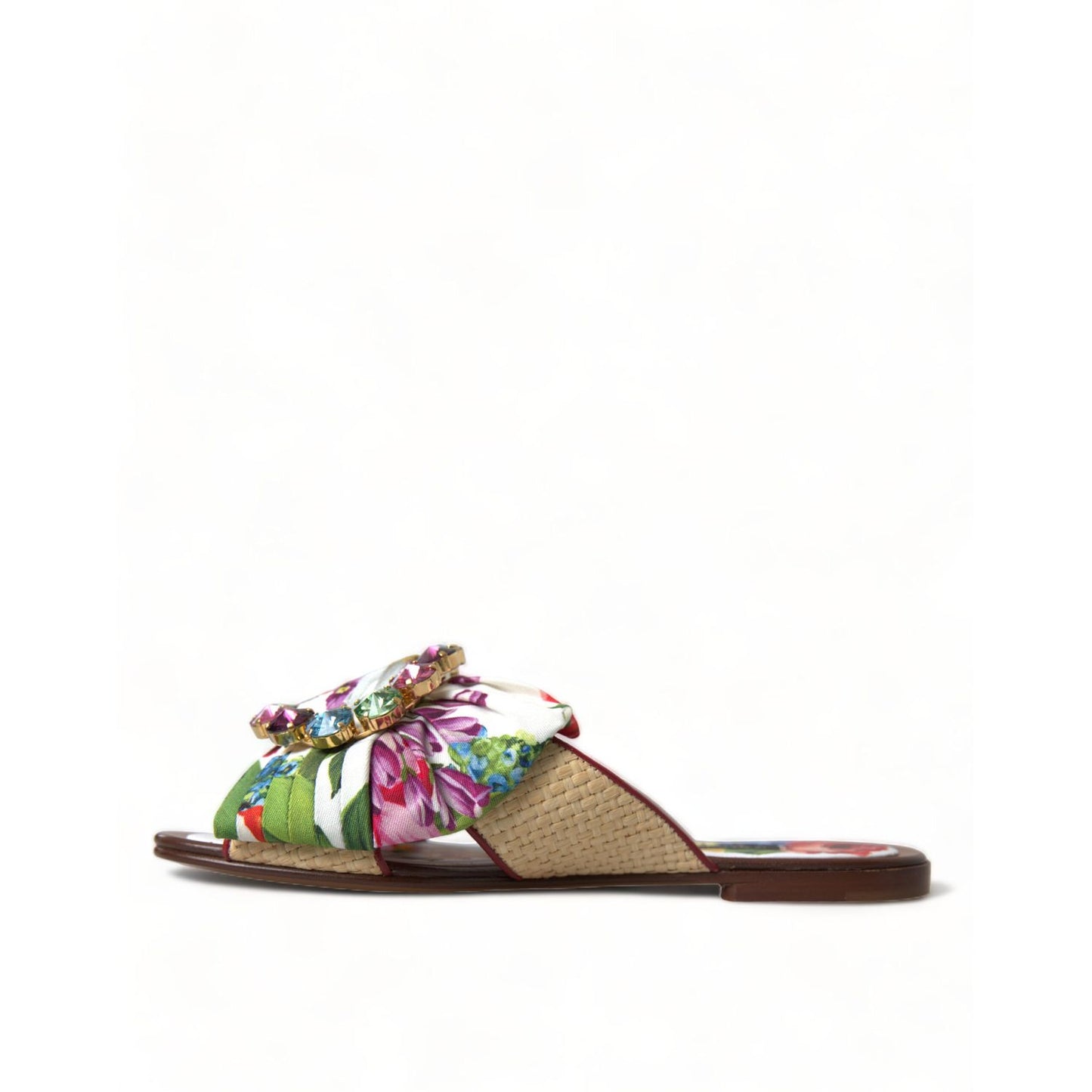 Dolce & Gabbana Multicolor Floral Flats Crystal Sandals Shoes