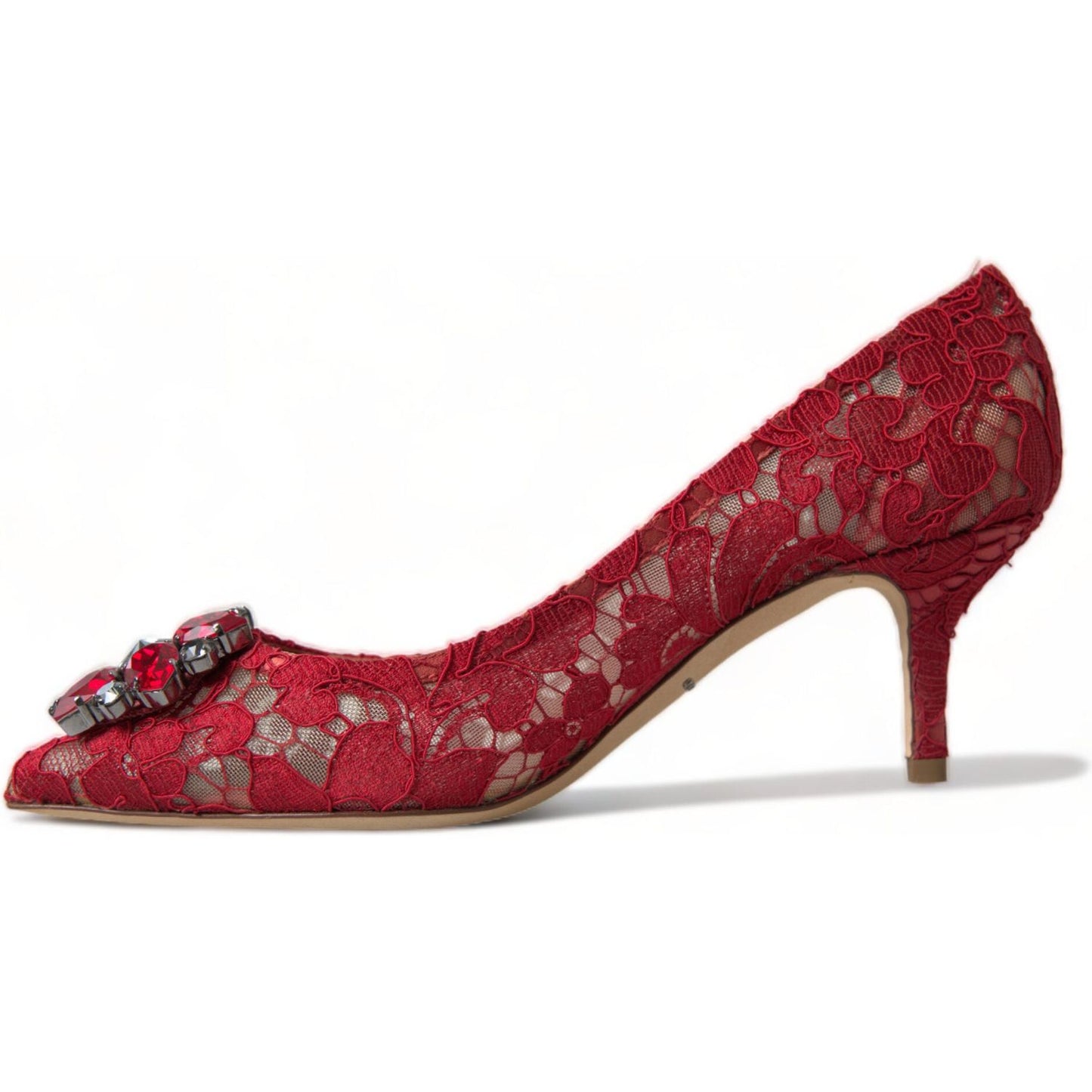 Dolce & Gabbana Red Taormina Lace Crystal Heels Pumps Shoes