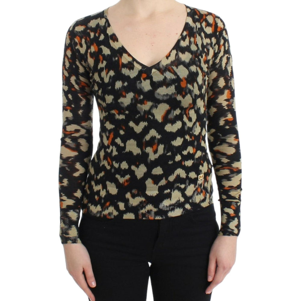 Cavalli Multicolor v-neck wool jumper