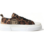 Dolce & Gabbana Brown Leopard Canvas Sneakers Shoes MV5235-44.5