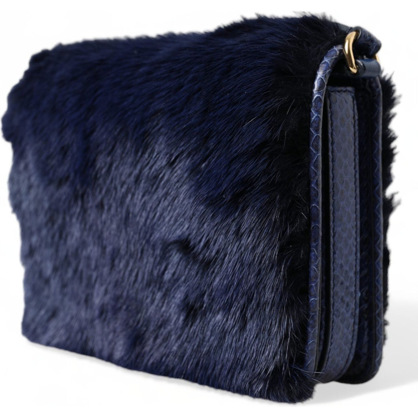 Dolce & Gabbana Dark Blue Fur Ayers Lily Twist Crossbody Shoulder Bag