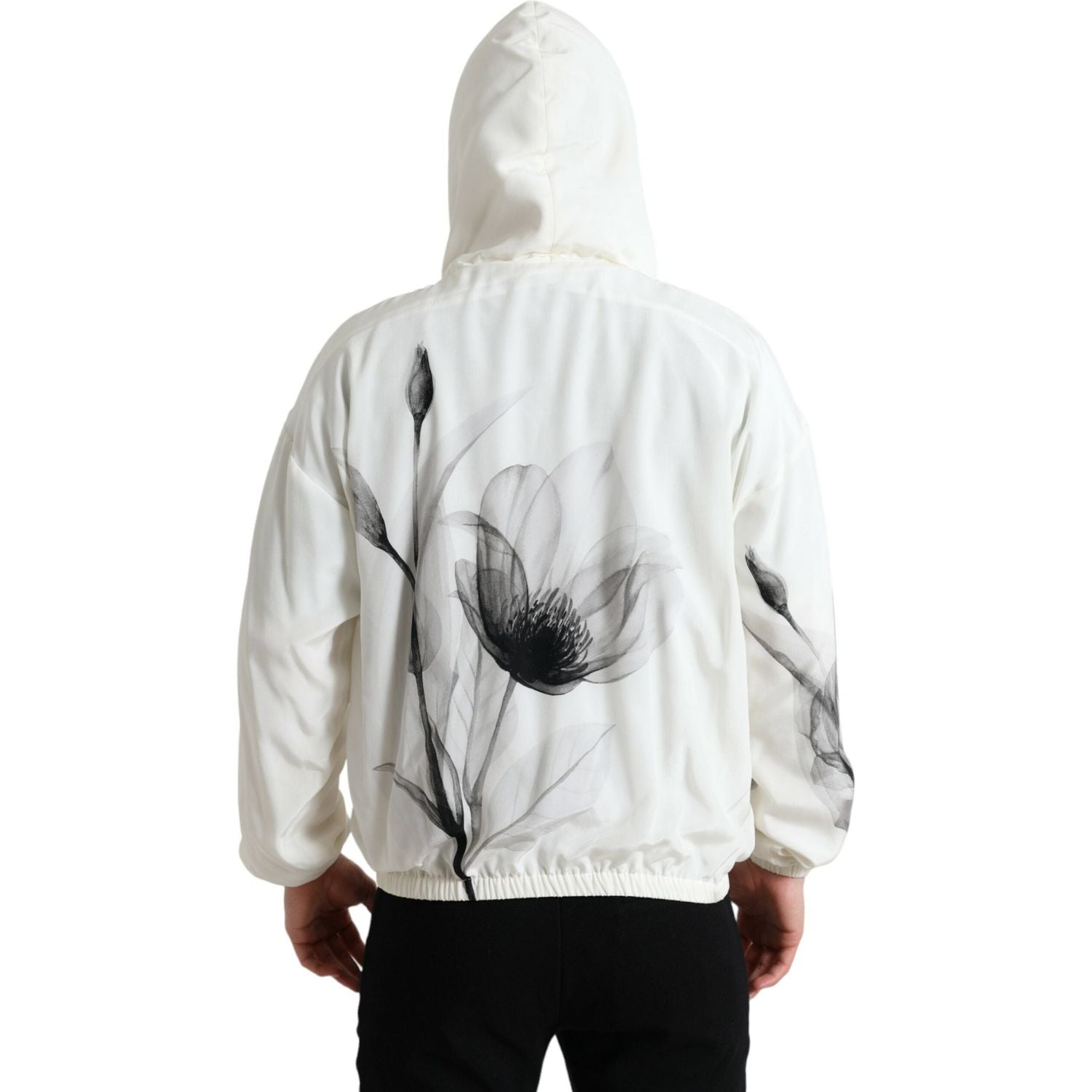 بلوفر من الحرير بغطاء رأس مزين بالزهور من دولتشي آند غابانا