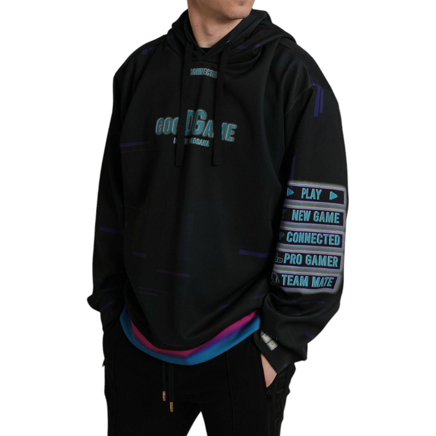 بلوفر بغطاء رأس بطبعة جرافيكية أنيقة من دولتشي آند غابانا