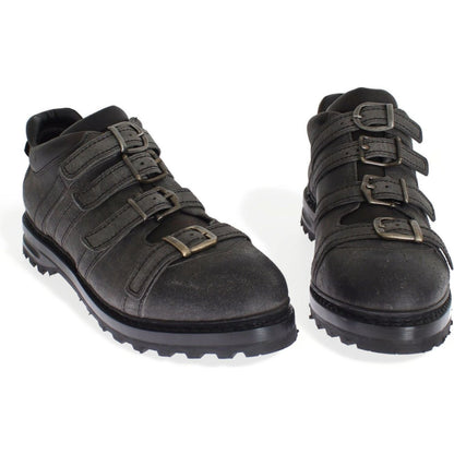Dolce & Gabbana Gray Leather Ankle Strap Shoes Boots