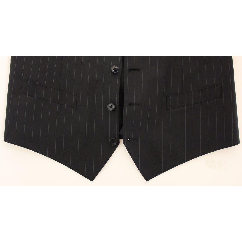 فستان دولتشي آند غابانا الأنيق المصنوع من الصوف والحرير باللون الأسود المخطط