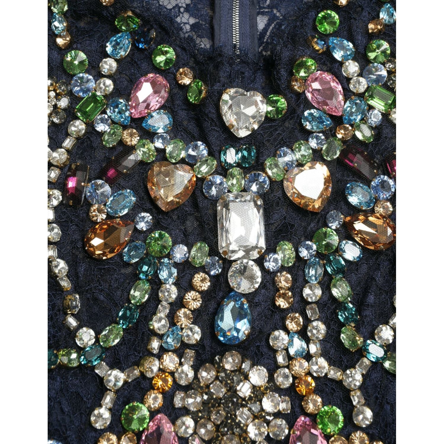 Dolce & Gabbana Blue Crystal Floral Lace Long Gown Dress