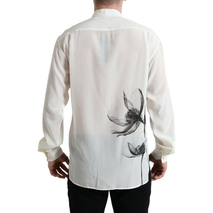 Dolce & Gabbana White Floral Collared Dress Silk Shirt
