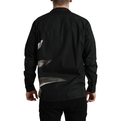 Dolce & Gabbana Black Floral Cotton Collared Long Sleeves Men Shirt
