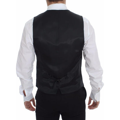 Dolce & Gabbana Gray Striped Wool Logo Vest Gilet Weste